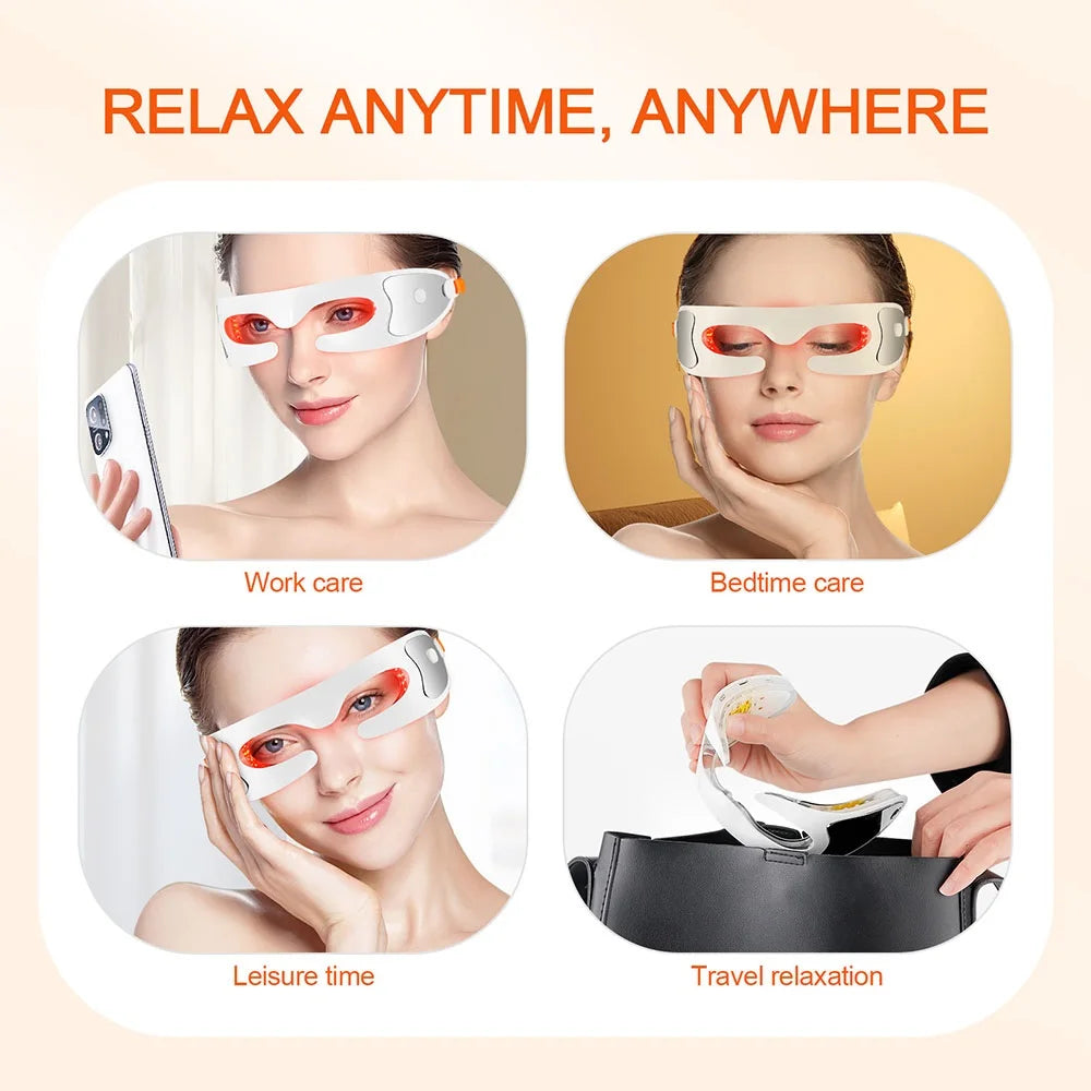 Masque pour les yeux rajeunissant à photons LED Double mode lumière rouge/bleue anti-âge Atténue les cernes + lisse les ridules Massage intelligent soulage la fatigue oculaire