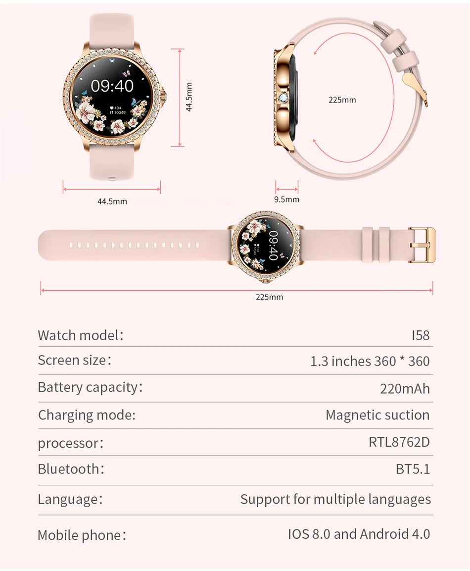 AMOLED Smartwatch for Women Heart Rate/Blood Oxygen Bluetooth Call Android/iOS Compatible