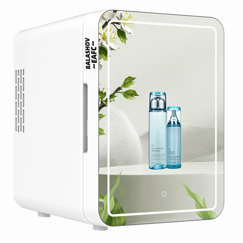 Mini réfrigérateur cosmétique 4L à miroir LED, mini réfrigérateur de beauté portable, réfrigérateur domestique et de voiture à double usage pour la conservation de la température constante et les soins de la peau