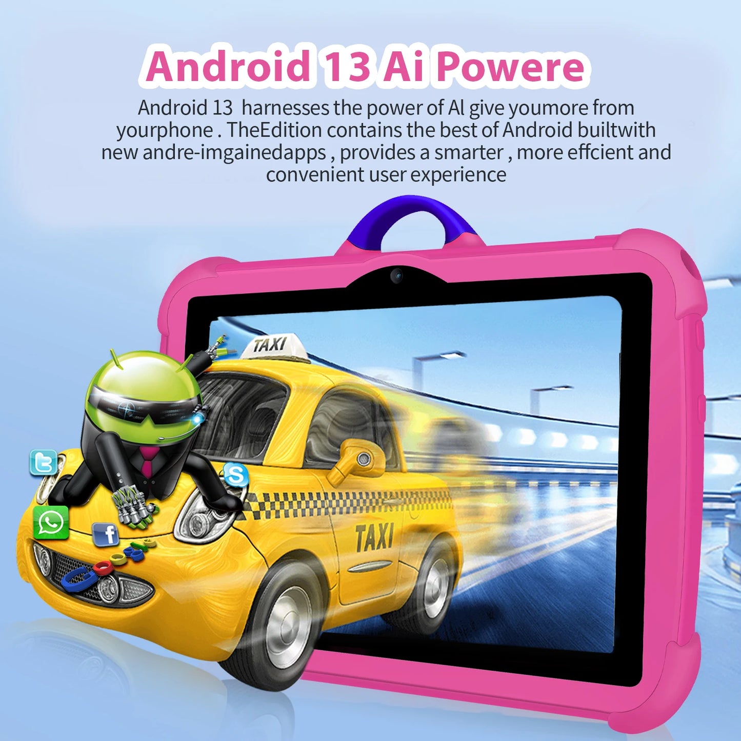 Tablette d'apprentissage pour enfants 7 pouces, 4 Go/64 Go, Android Quad-Core, design dessin animé et jeux éducatifs