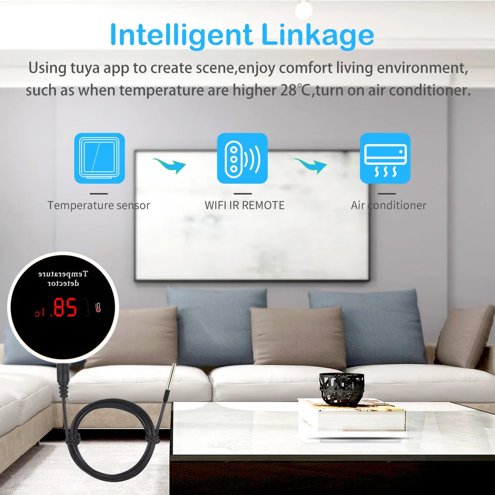 Thermomètre intelligent WiFi Tuya avec sonde externe, batterie rechargeable et alimentation USB, fonctionne avec Alexa/Google Home