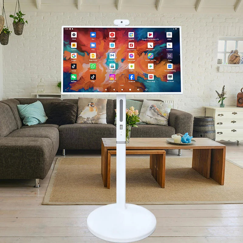 32 inch smart portable TV monitor, mobile smart WiFi touch screen, floor standing smart TV portable monitor