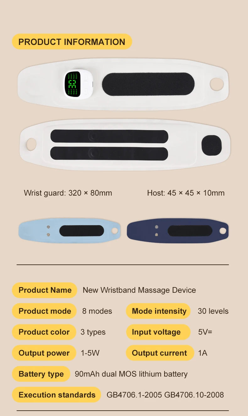 Appareil de massage du poignet sans fil à chargement USB soulage la ténosynovite/fatigue de la main de la souris appareil de thérapie par vibration portable