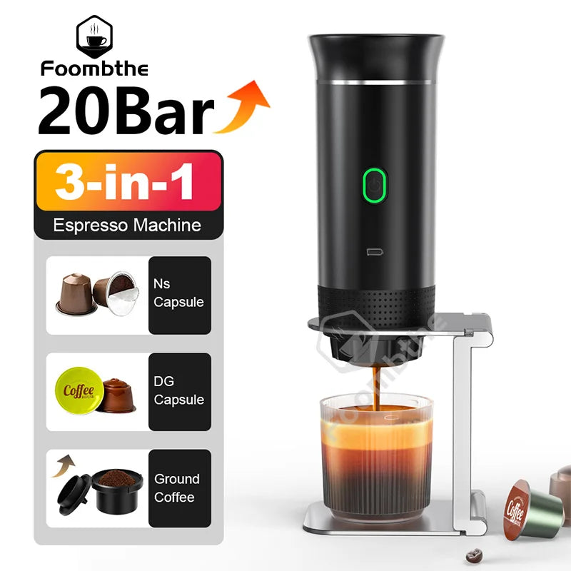Suitable For Car and Home Camping Coffee Machines, Three in One Capsule Powder Travel Coffee Machines, Wireless Electric Portable Espresso Machines