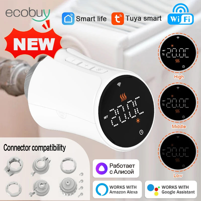 TRV Intelligent Temperature Control Valve Radiator Head Valve Temperature Controller Alexa Google Tuya Wifi Temperature Controller Radiator Actuator