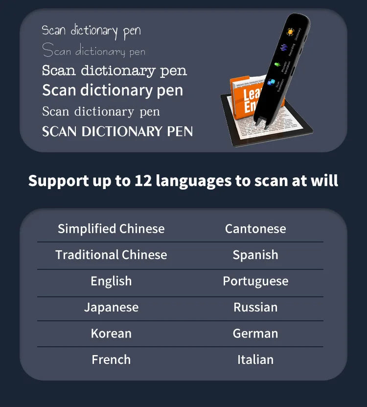 123-Language Smart Pen Offline Textbook Scanner & English Dictionary with Voice Translation