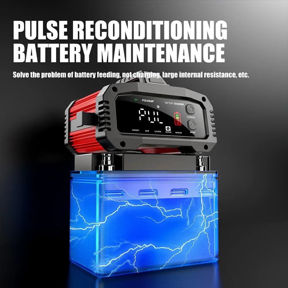 Chargeur intelligent V-24 V 25 A/15 A pour batteries de voiture/moto, plomb-acide/AGM/GEL/LiFePO4, réparation par impulsions