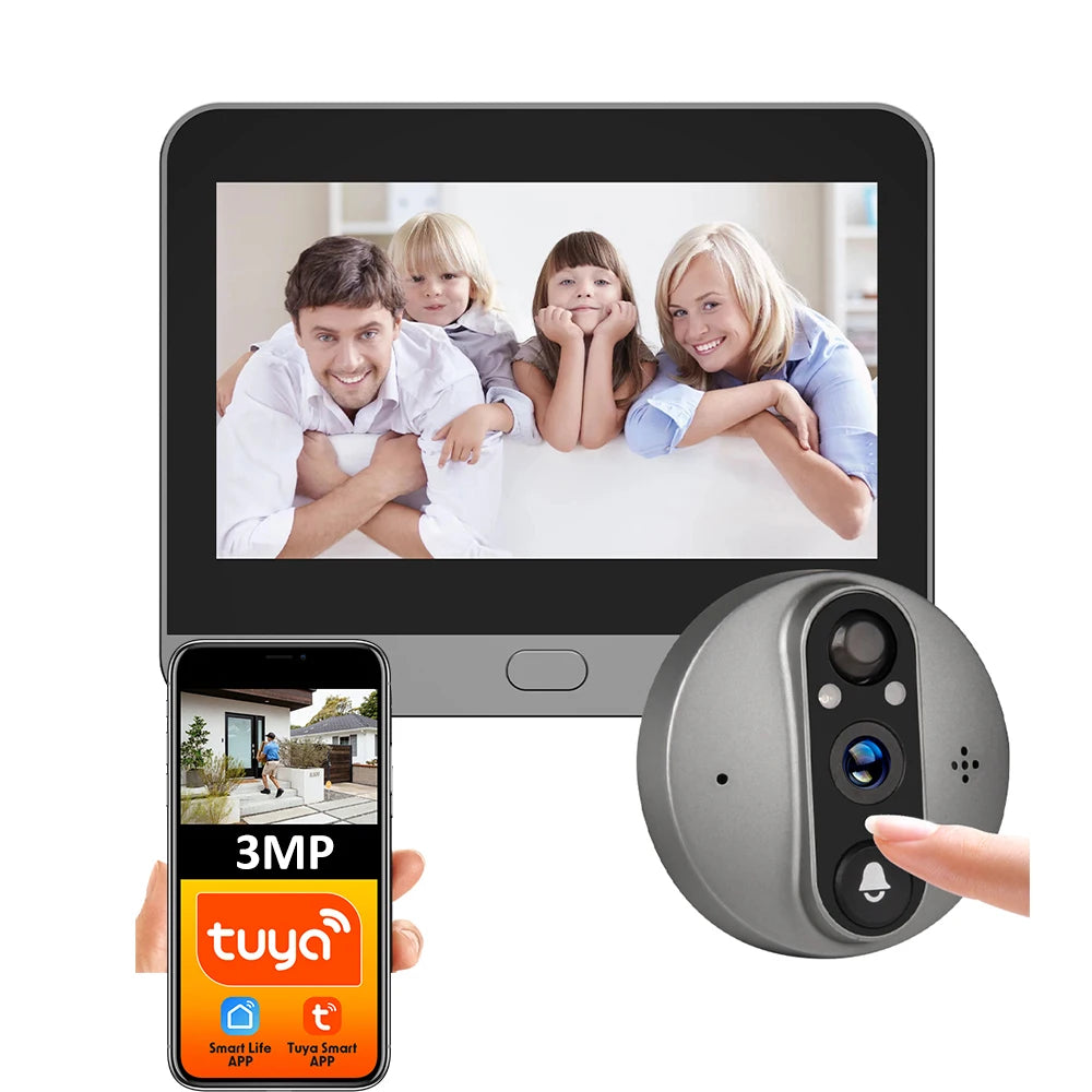 Smart Life Tuya 1080P WiFi Door Clock Eye Peeping Camera PIR Motion Detector IR Alexa Google Digital View