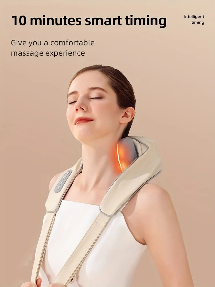 Electric Heated Shiatsu Neck Massager Kneading for Back/Shoulder Pain Relief Car Home Use