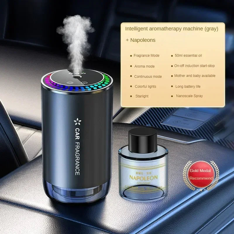 Parfum de voiture à pulvérisation automatique avec lumières LED en forme d'étoile, aromathérapie et élimination des odeurs, alliage d'aluminium durable