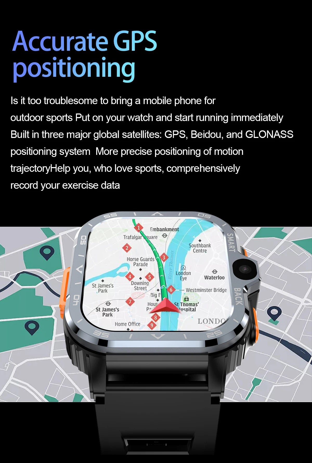 4G smartwatch men's dual camera high-definition+GPS positioning 16G/64G memory support NFC/WiFi dual card call sports wristband