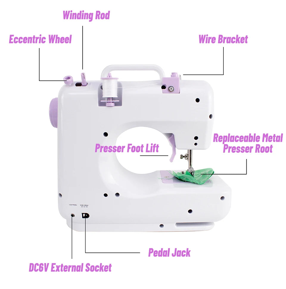 Machine à coudre électrique à régulation de vitesse intelligente, petite machine à coudre domestique à 12 fils avec éclairage LED, outils à main portables de voyage pour bricolage