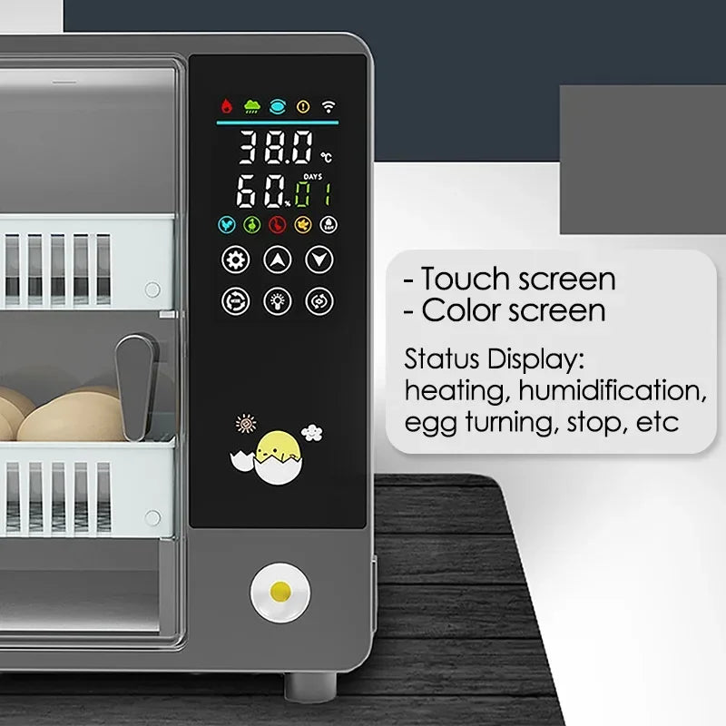 Incubateur tactile automatique pour œufs, contrôle intelligent de la température et de l'humidité pour les œufs de poule, de canard, de caille, de machine d'écloserie