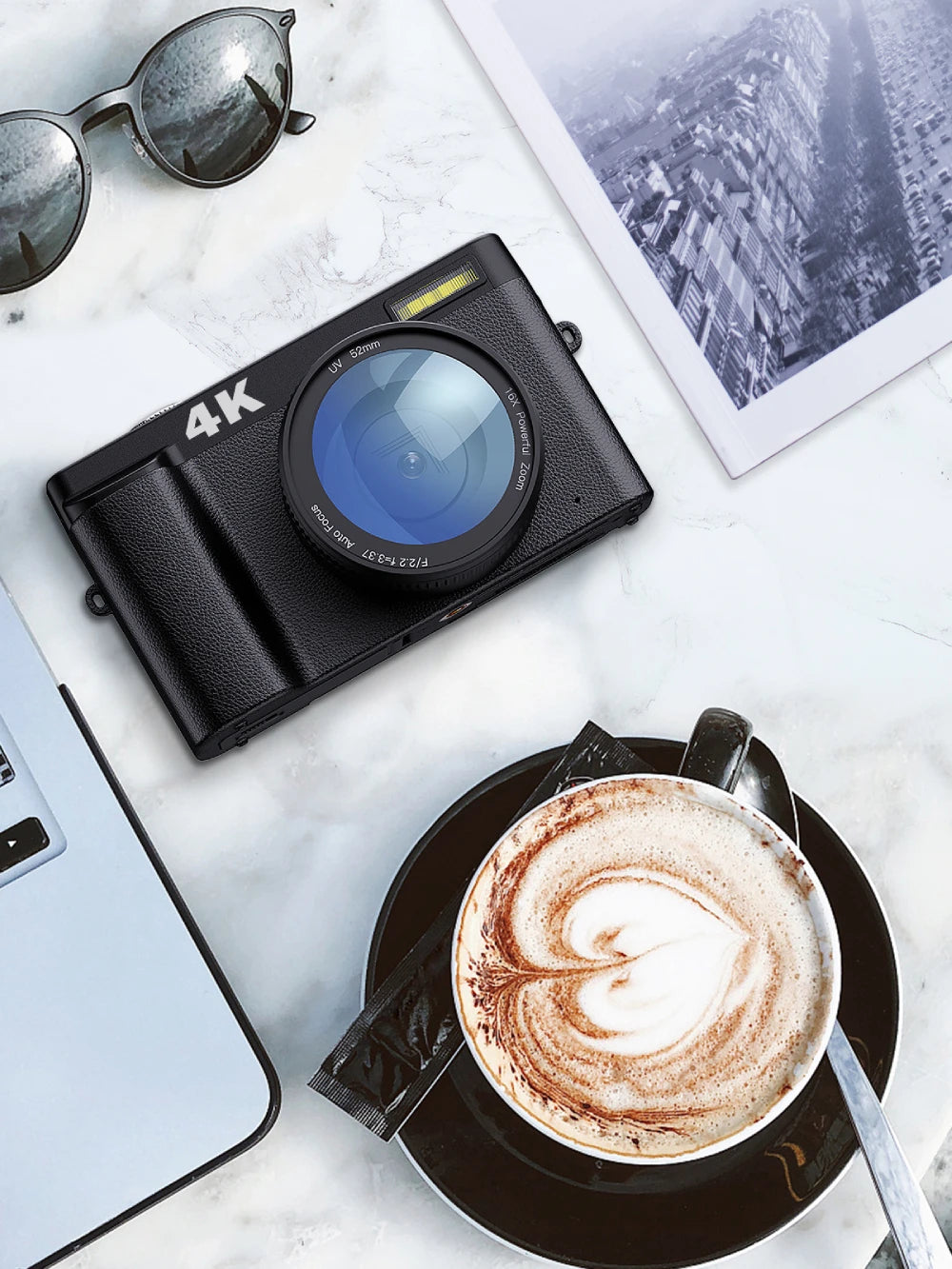 4K/48MP Vlog Camera 3'' Flip Screen Autofocus Anti-Shake 16X Zoom & Flash Compact for Travel