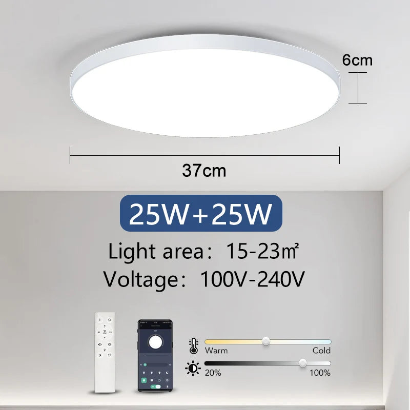 Plafonnier LED intelligent 36 W/50 W, intensité variable, avec application et télécommande, pour chambre/salon, 16 millions de couleurs