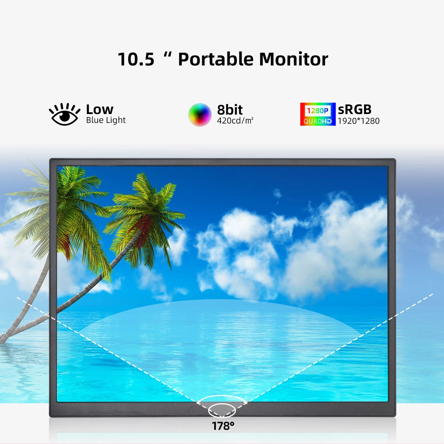 10.5-Inch Portable Monitor 1280P High-Definition 100% sRGB Color Gamut Eye Protection Low Blue Light Switch/PS5/XBox Universal Expansion Screen for Mobile Phones/Computers