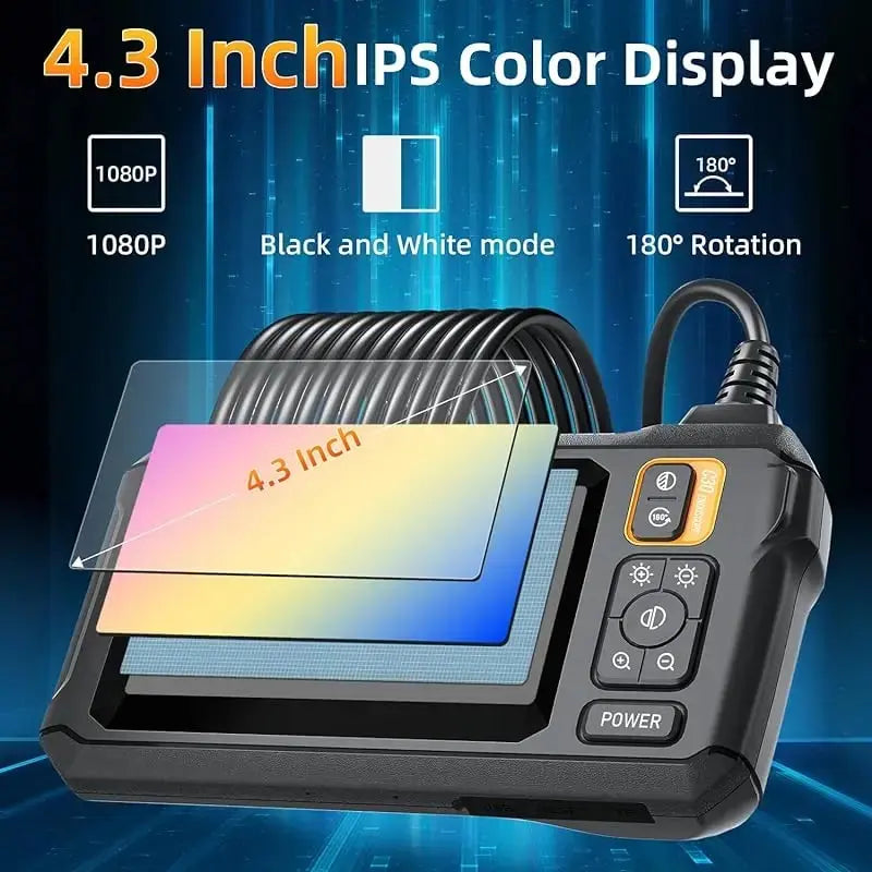 Automotive Endoscope Camera 4.3" IPS Screen 1080P HD 8mm Lens with Magnetic Hook IP67 Waterproof for Car Repair & Pipe Inspection