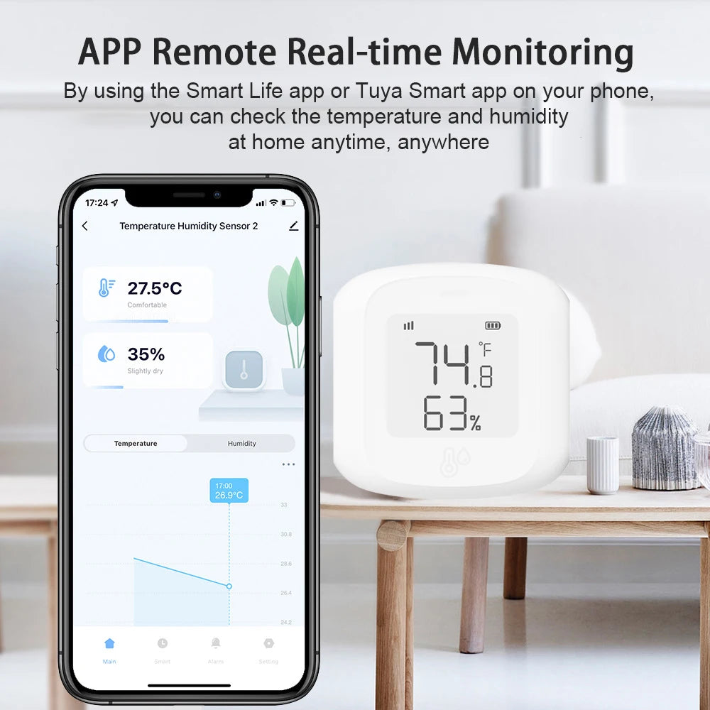 Tuya WiFi/Zigbee indoor LCD thermometer display Smart temperature and humidity sensor