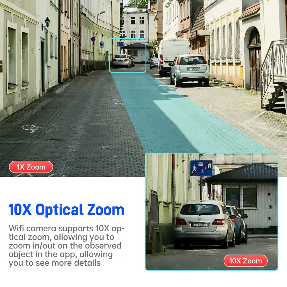 20MP 4K WiFi Security Camera 360° 10X Zoom 4-Lens Surveillance System Wireless IP CCTV with 4-Screen Display