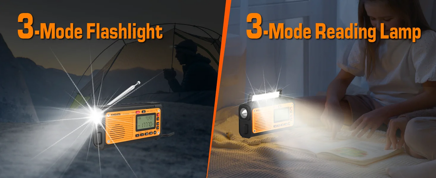 Multi-Power Weather Radio Hand-Crank/Solar/Battery FM/AM/SW/NOAA Bluetooth Phone Charger