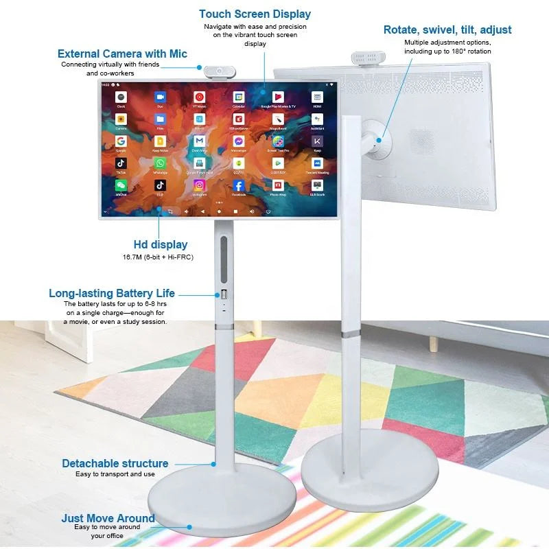 32 inch smart portable TV monitor, mobile smart WiFi touch screen, floor standing smart TV portable monitor