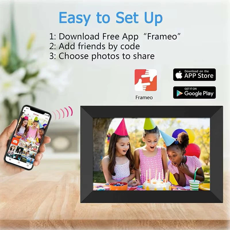 10.1 Inch WiFi Digital Picture Frame 1280x800 IPS Touch Screen 32GB/64GB Wall Mountable Auto Slideshow