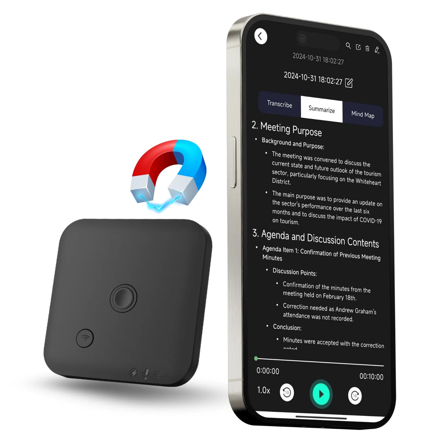AI Voice Recorder and Call Recorder, Supporting Voice to Text and Summary Functions, Supporting 100 Languages, 64GB Storage Space