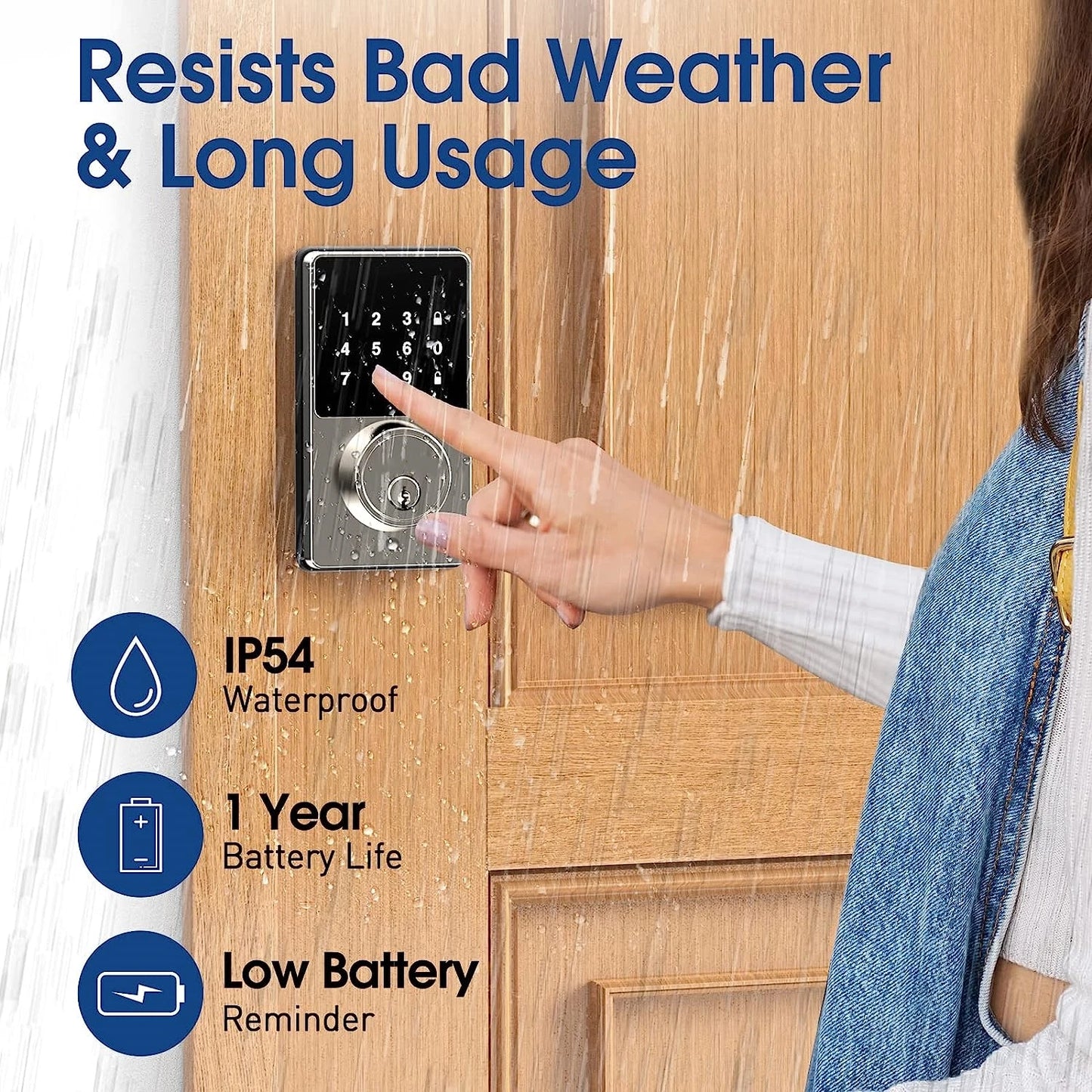 Touch screen fingerprint dual unlock intelligent electronic door lock password/APP remote control 50 sets of user codes self installing anti-theft door lock for household and commercial use