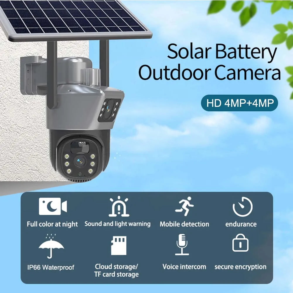 8MP 4K Solar PTZ Camera Dual Lens WiFi/4G Outdoor Security IP Cam with 8000mAh Battery & PIR Motion Detection