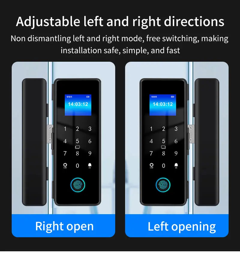 Tuya Smart Fingerprint Door Lock IP54 Waterproof Bluetooth Electronic Rim Lock for Glass Doors with Remote App Control