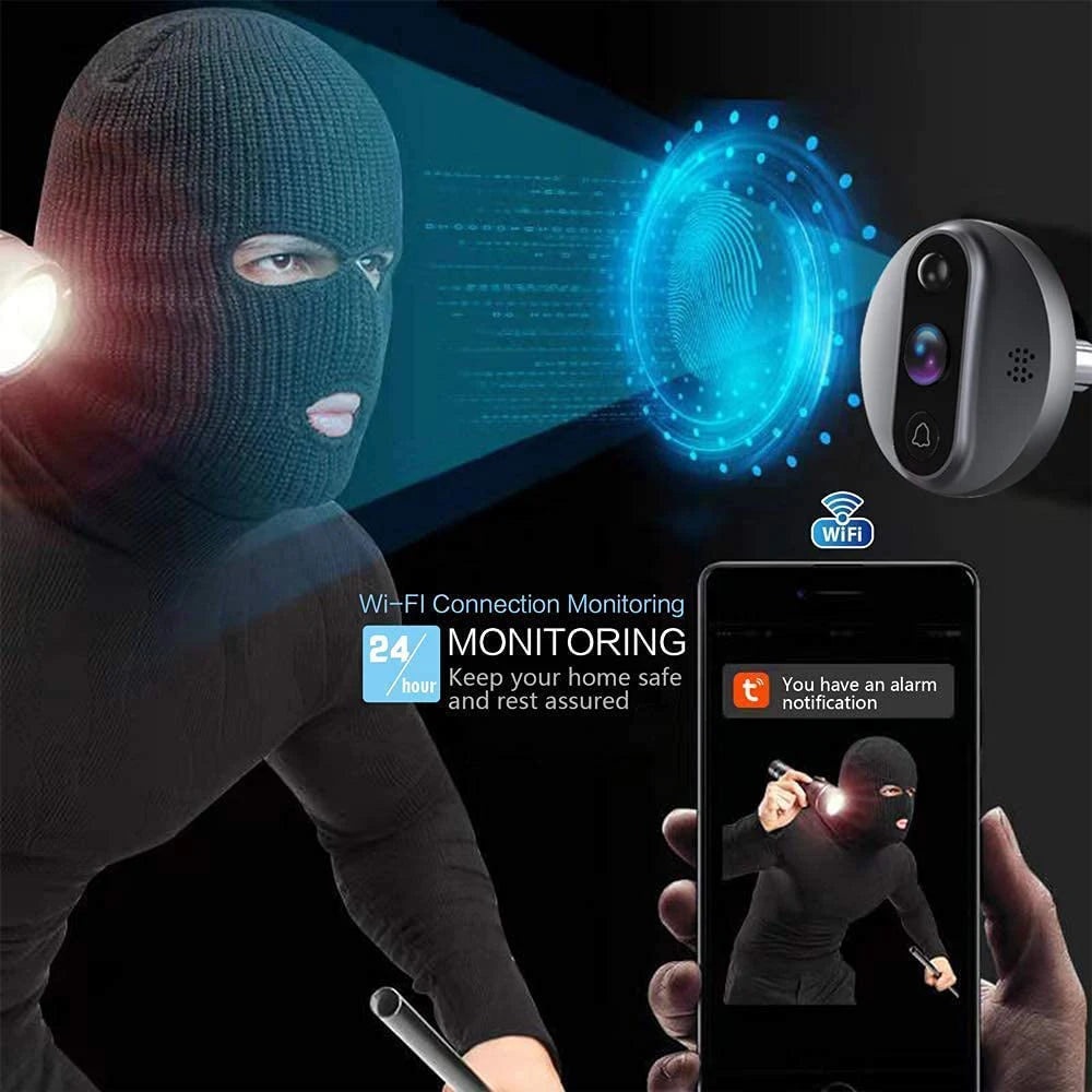 Smart Life Tuya 1080P WiFi Door Clock Eye Peeping Camera PIR Motion Detector IR Alexa Google Digital View