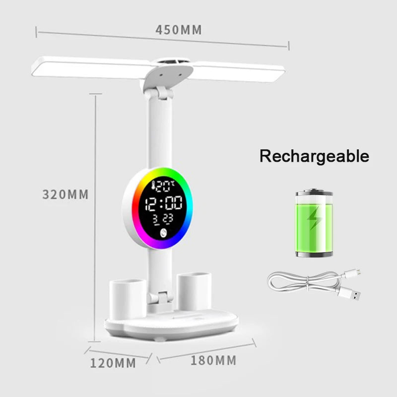 Adjustable Reading Desk Lamp, Rechargeable LED Desk Lamp, Study Desk Lamp, Reading Lamp, LED Night Light with Fan