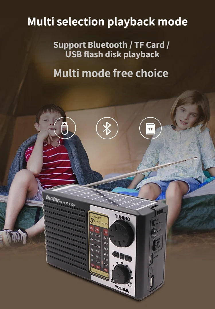 Wireless BT Speaker w/LED Light FM/AM/SW Radio Solar Charger Emergency Full Band High Sensitive