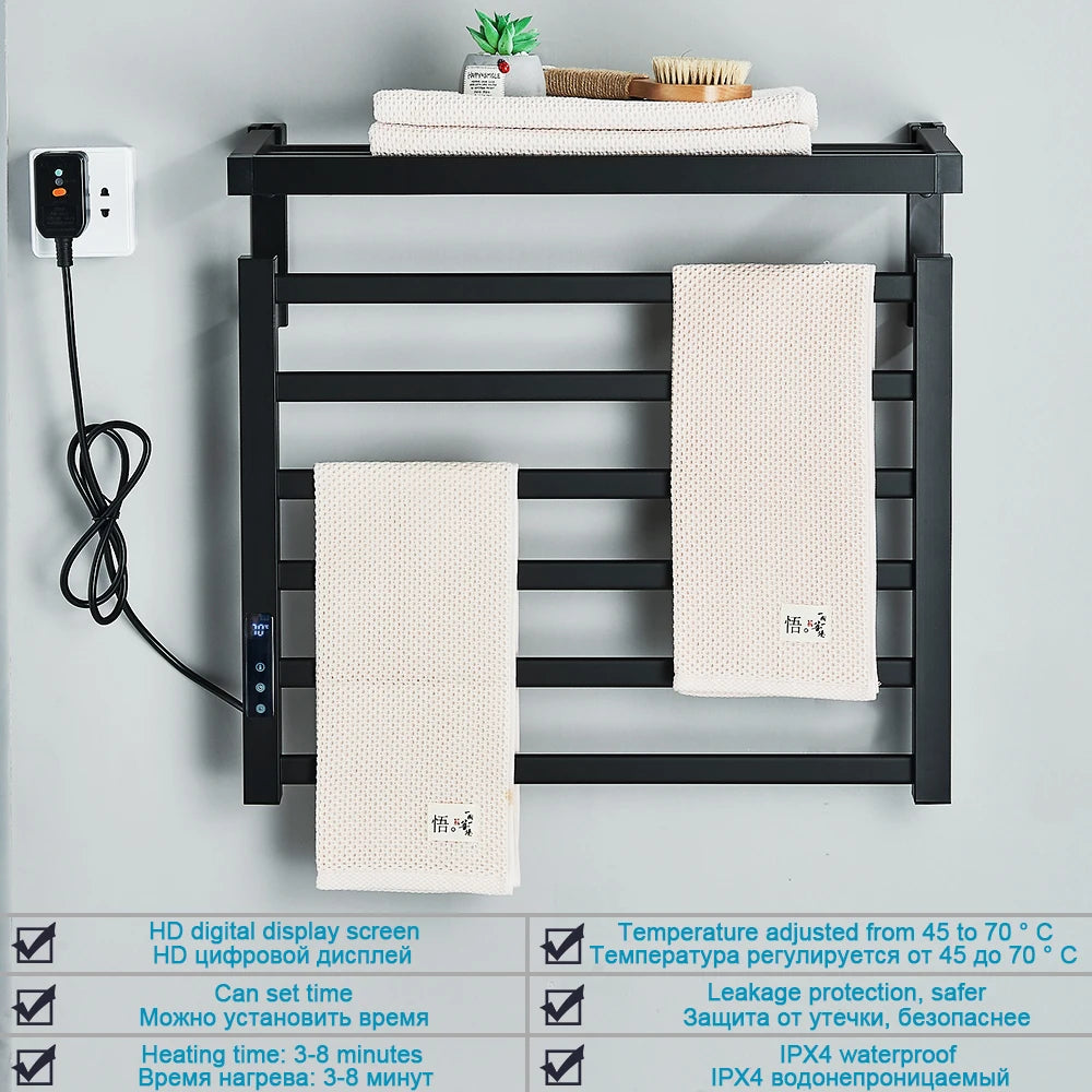 Smart Home Heating Towel Pole, Bathroom Electric Towel Rack, Digital Display, Temperature and Time Control, Towel Heating Track