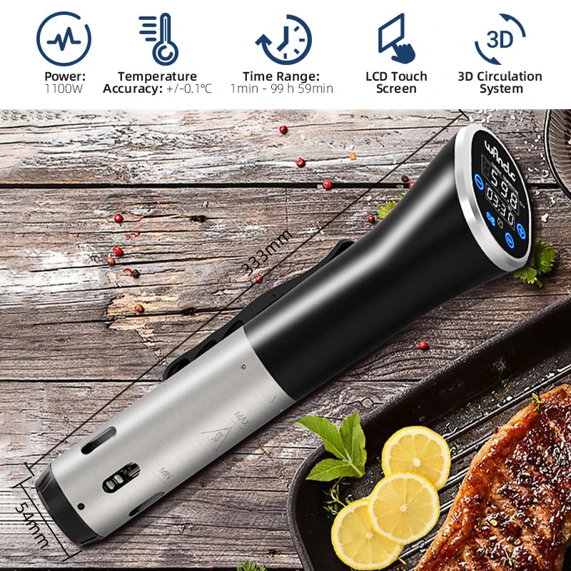 Sous Vide Machine 1100W Smart Touch Display Circulating Heater With IPX7 Waterproof Rating Perfect For Steak, Fish & Molecular Gastronomy
