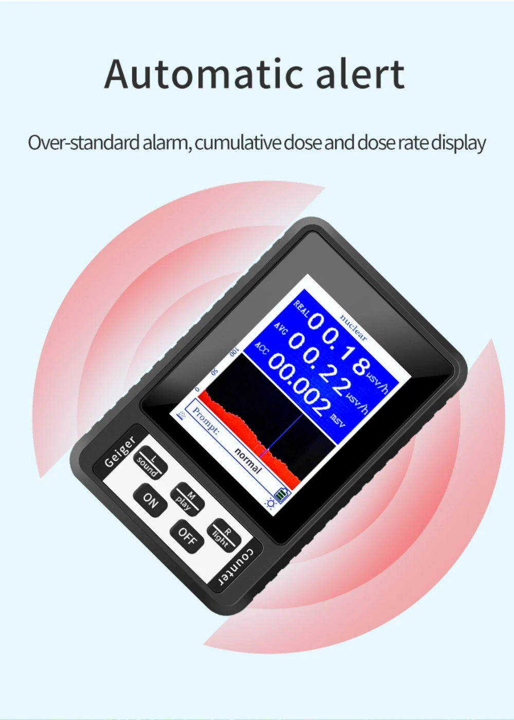 XR-1 Portable Geiger Counter Nuclear Radiation Detector with Marble Testing Mode 0.1μSv/h High Accuracy for X-Ray/Gamma/Beta