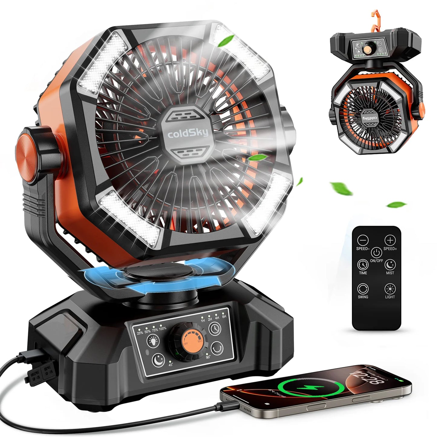 20000mAh Camping Fan with 4 LED Lights 8 Speed Portable Fan for Tent Outdoor & Power Outages