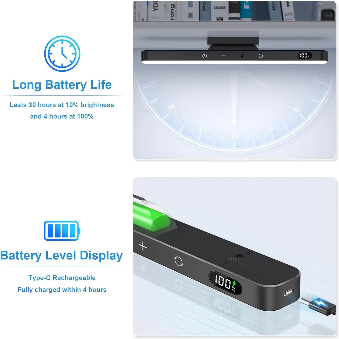 5W 3-Color Dimmable Night Light Rechargeable 2500mAh LED Makeup Light for Bedside Closet & Under Cabinet Lighting