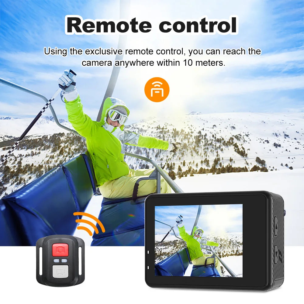 5K/4K60FPS Action Cam: Dual Touch Screen WiFi EIS 170° FOV 30M Waterproof w/ Remote