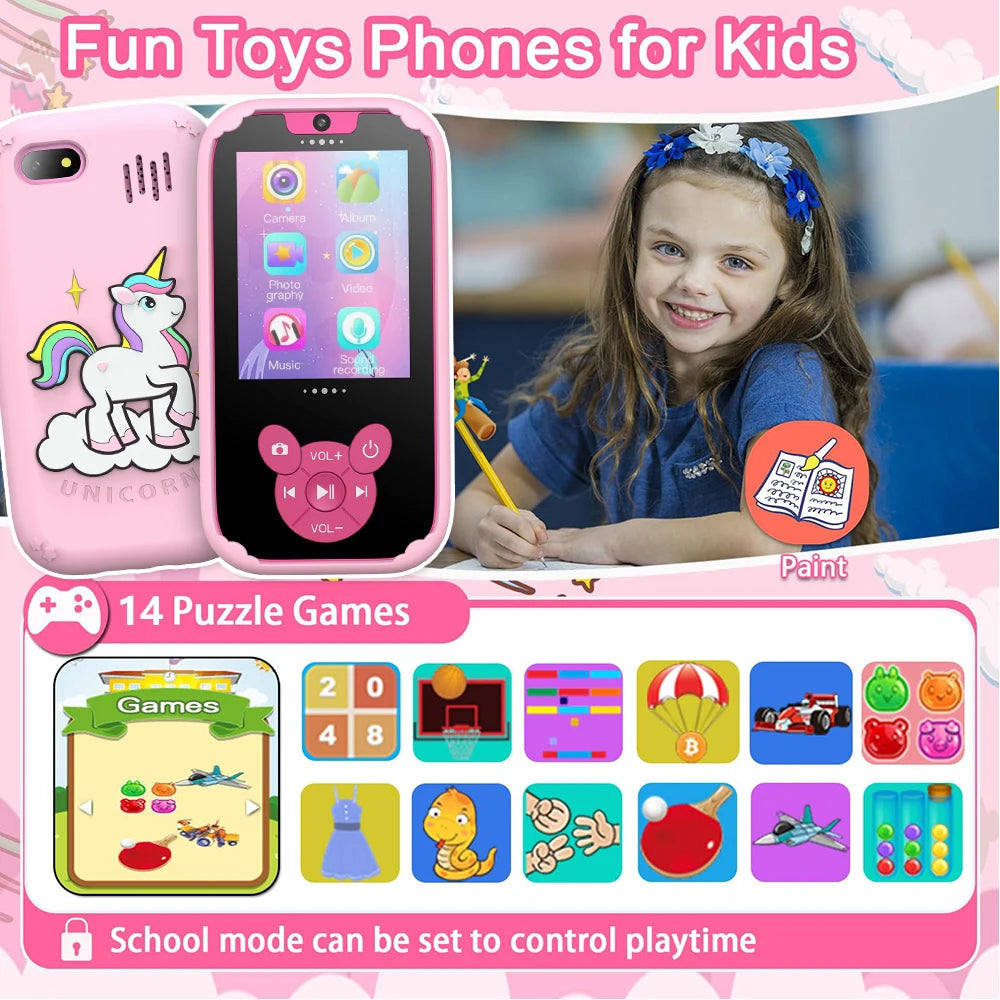 Kids Smart Phone Toy Dual Camera 8GB Memory Music & Games Educational Gift Ages 3-12