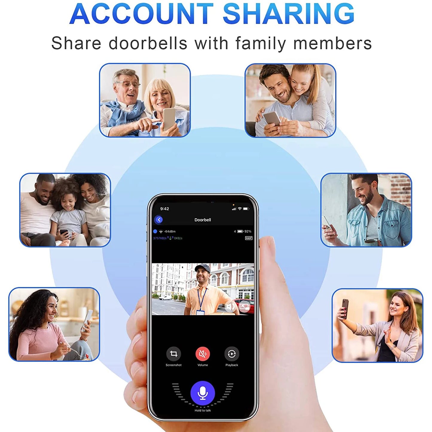 Tuya 1080P WiFi Smart Doorbell Camera Wireless High-Definition Visual Intercom, PIR Human Body Sensing+Motion Detection, IP65 Waterproof Night Vision Supports Remote Monitoring