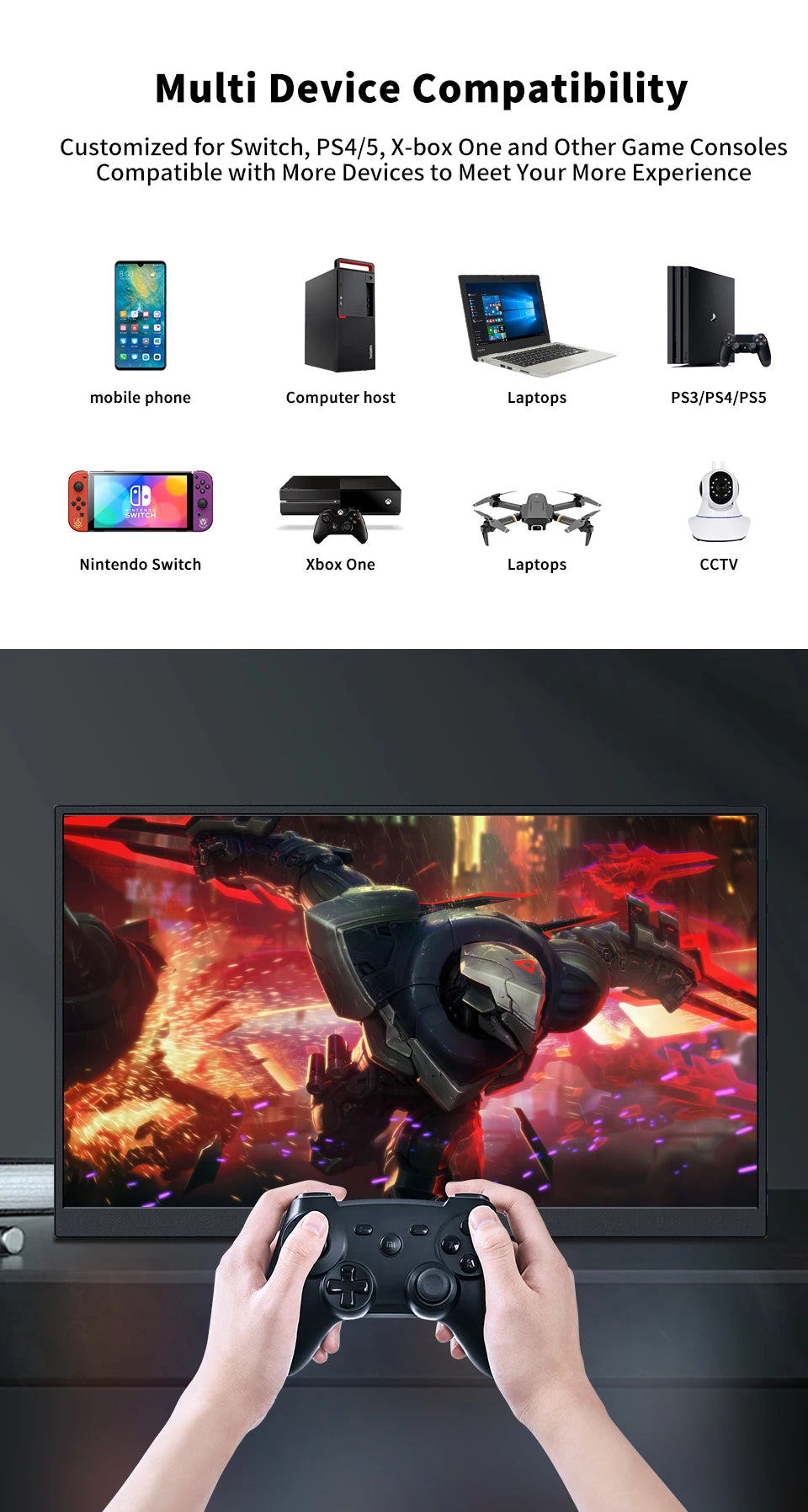 16" Touch Portable Monitor 2K 16:10 IPS Screen 96% sRGB 350cd/m² HDR Type-C/HDMI Dual Ports