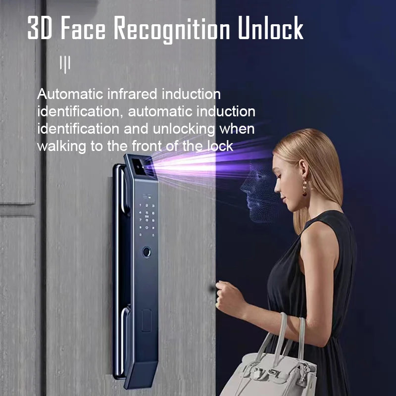 Fingerprint Password Unlocking Keyless Electronic Door Lock 3D Facial Recognition Unlocking Digital Door Lock with Camera