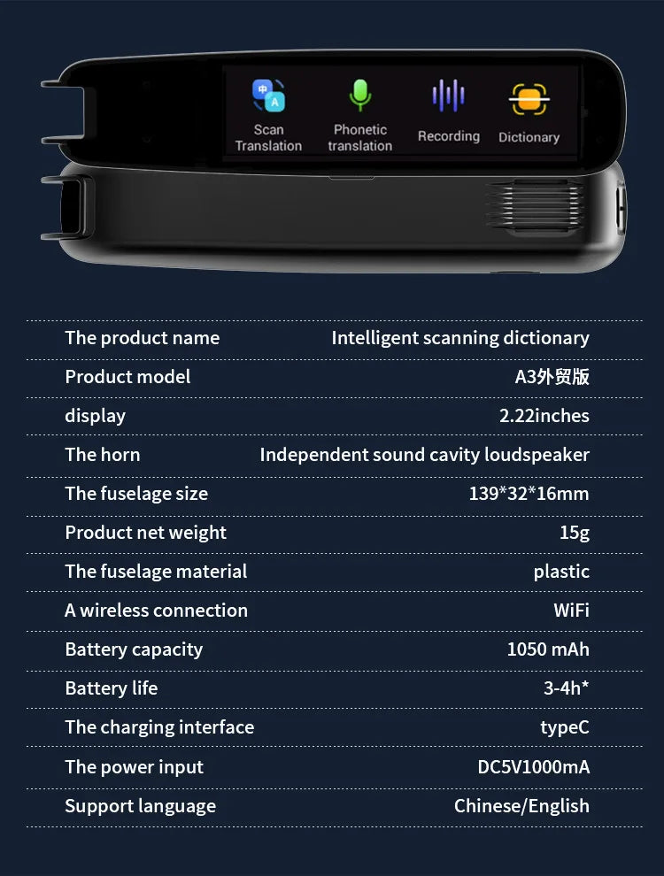 123-Language Smart Pen Offline Textbook Scanner & English Dictionary with Voice Translation