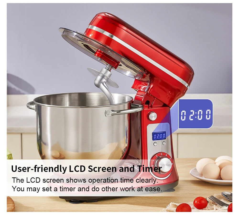 1200W 6L Stand Mixer with Blender & Dough Hook Quiet DC Motor 6-Speed Control,Splash-Proof Design for Baking/Whipping (UK/EU Plug)