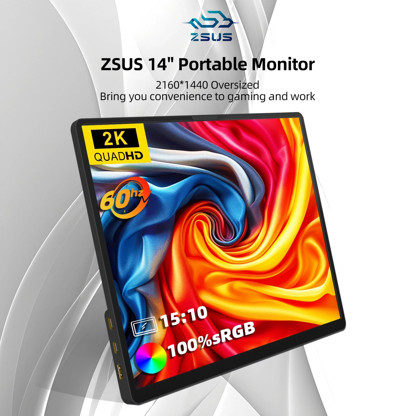 14-inch 2K Portable Monitor 2160x1440 IPS Screen HDMI/USB-C for Laptop/PS5/Xbox/Switch/Mobile