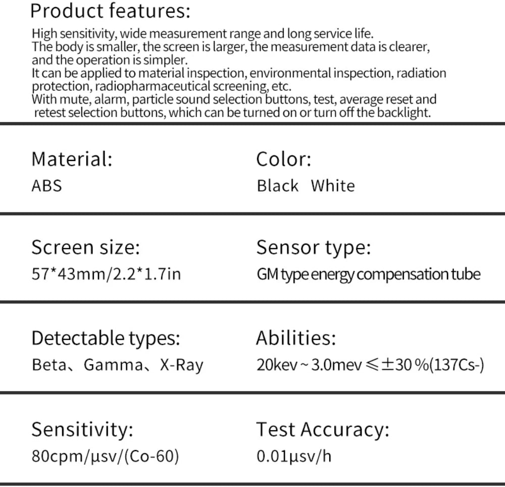XR-1 Portable Geiger Counter Nuclear Radiation Detector with Marble Testing Mode 0.1μSv/h High Accuracy for X-Ray/Gamma/Beta