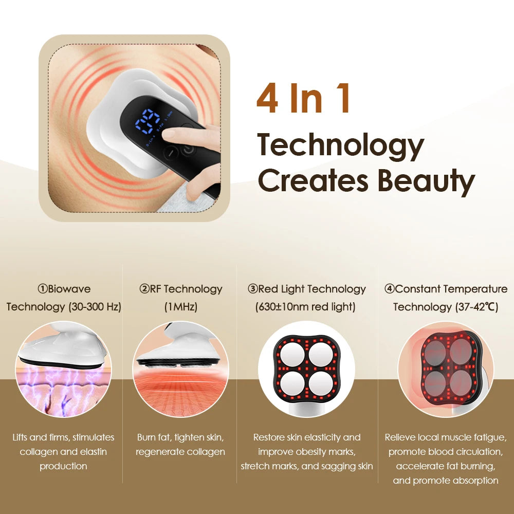 Professional Cordless Body Sculpting Machine 6 in 1 RF Cavitation Fat Remover for Belly/Thighs/Arms with LED Display & 3 Speed Modes