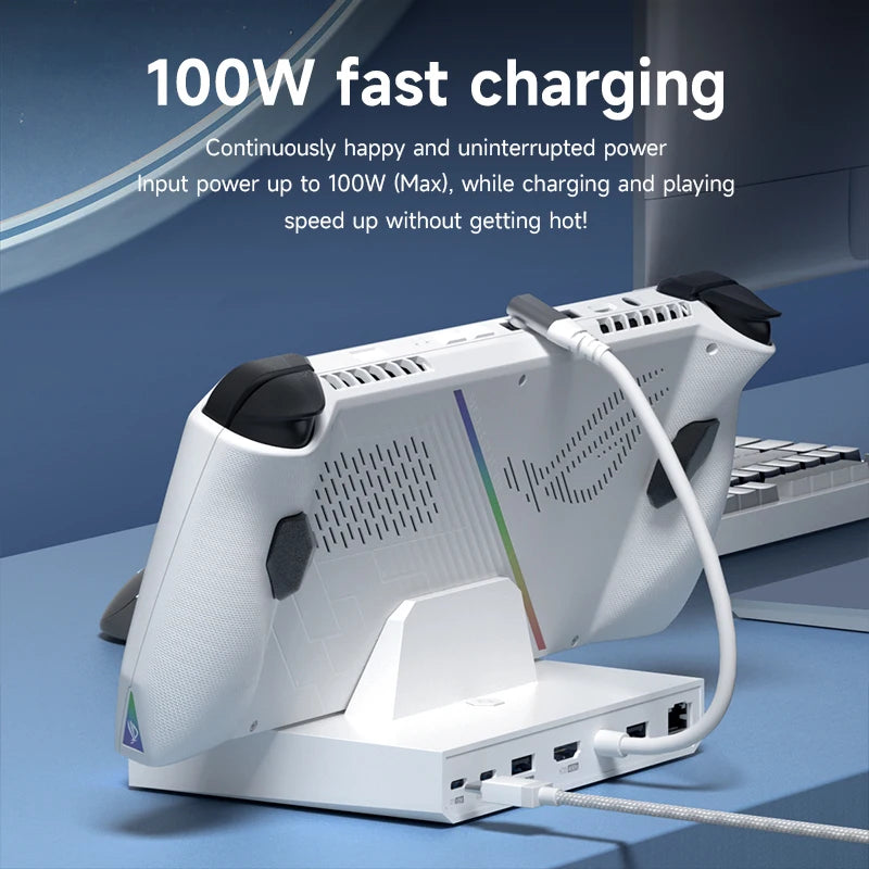 ROG Ally/Steam Deck/Switch OLED 6-in-1 Docking Station 4K HDMI 2.0@60Hz 2.5G Ethernet100W PD Charging RGB Hub with 3×USB 3.0