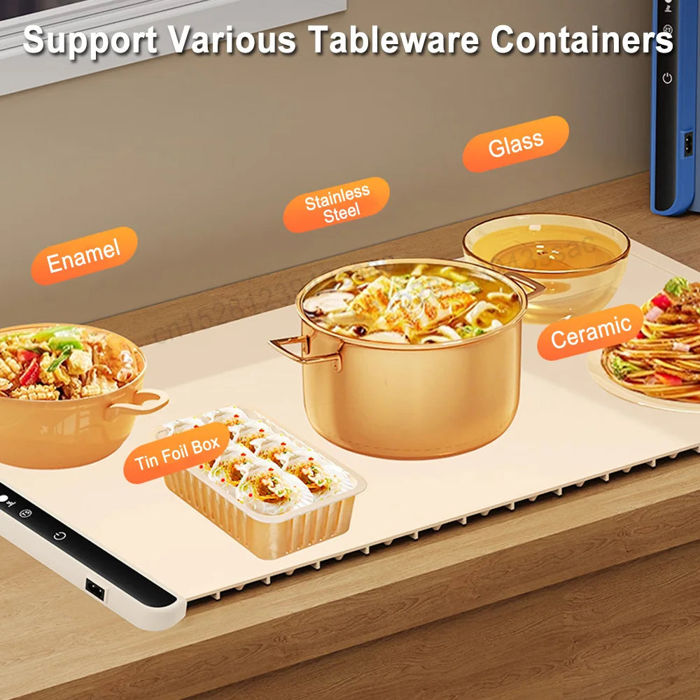3-Temp Foldable Electric Food Warmer Portable Heating Tray with Fast Heating Tech Smart Silicone Mat for Home/Office
